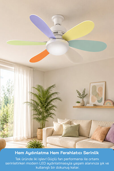 Sinbo SF-7708 3 LED Aydınlatmalı Sessiz Tavan Vantilatörü Kumandalı 6 Kanatlı