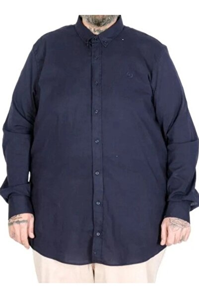 cusseli Large Size Men's Long Sleeve Linen Shirt C20396 Dark Blue