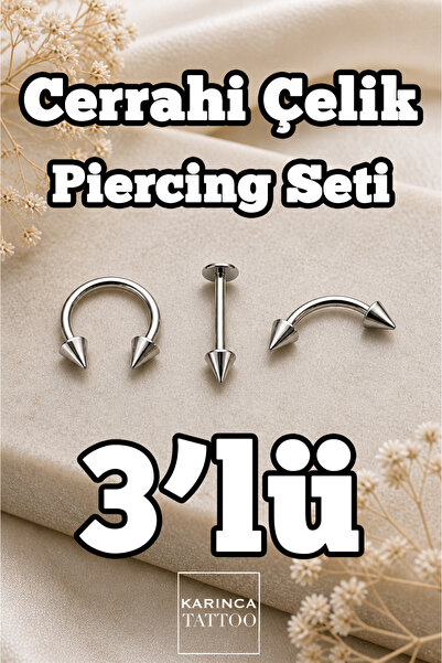 Karınca Piercing Spike 3'lü Cerrahi Çelik Piercing Set