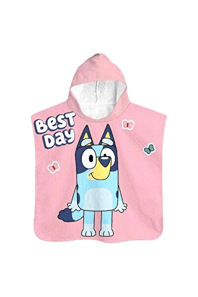 bluey Prosop de plajă tip poncho din bumbac, roz, cu glugă, pentru copii, 60 ...