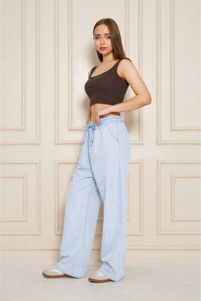 comstar Pantaloni largi de damă, 100% bumbac, albastru închis