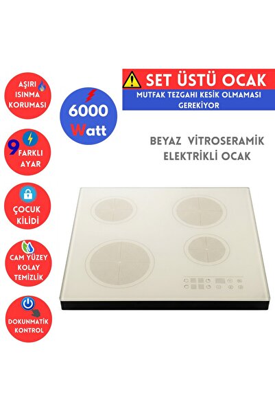 AFM tech FC-07 Beyaz Tezgah & SET ÜSTÜ Vitroseramik Elektrikli Ocak / Dokunma...