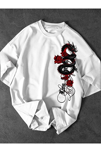 bolivia's Trendy Men'S European And American Black And Red Dragon And Rose Da...