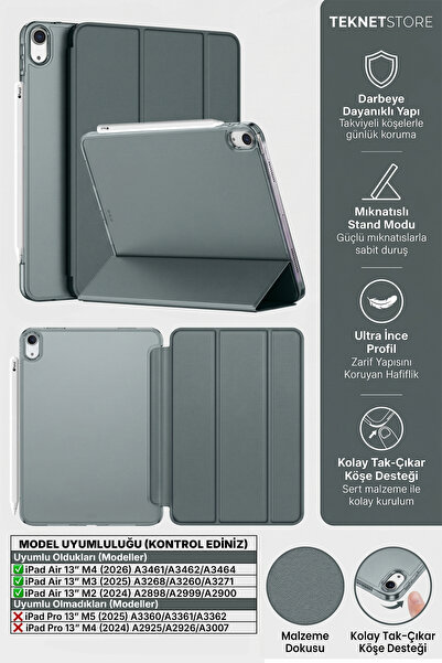 TEKNETSTORE Ipad Air 13" M4 M3 M2 Uyumlu Kılıf Ultra İnce Akıllı Uyku Modlu S...