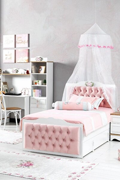Palmera Luna Kapitone Başlıklı Karyola 100x200 , 120x200- Pudra Pembe - Yavru...