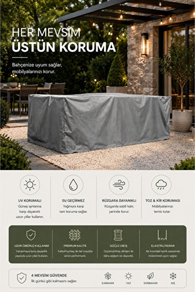 BYBİRD Bahçe Mobilya Brandası 260*160*75 Cm Masa Sandalye Koruma Örtüsü Gri K...
