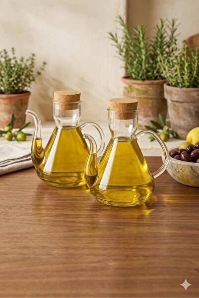 Hellomani 2-piece borosilicate glass oil dispenser with cork lid, 500 ml - liya