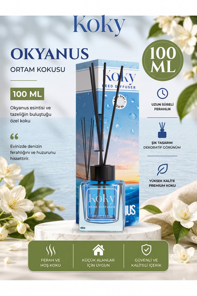 Koky Okyanus Esintisi Reed Diffuser 100 ML Çubuklu Oda Kokusu – Uzun Süre Kal...
