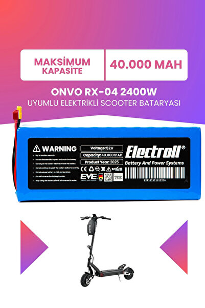 ELECTROLL ONVO RX-04 2400W Batarya (Maksimum Kapasite) 52v 40.000Mah Elektrik...