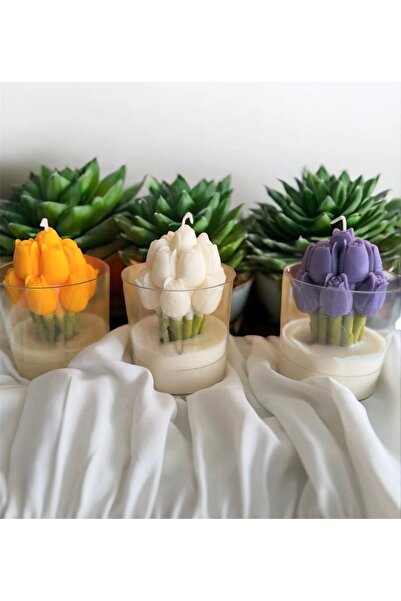 Lumera Candle 3’lü bardakta lale demeti el yapımı kokulu dekoratif hediyelik mum