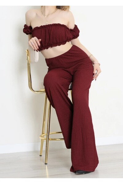 f.kereci Bubble Crop Blouse and Sleeve Accessory Double Set in Burgundy