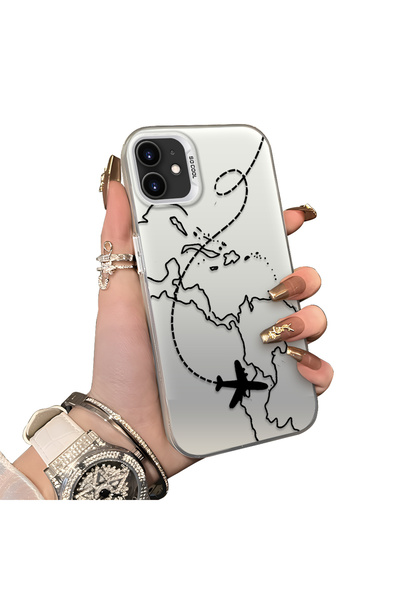 CHICASELUX iPhone 11 Compatible Travel-Themed Map Airplane Printed Impact Pro...