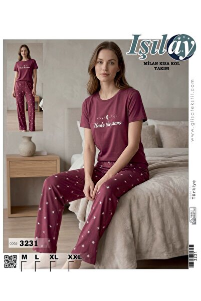 Işılay Milan kumaş bisiklet yaka kısa kollu yazlık pijama takımı