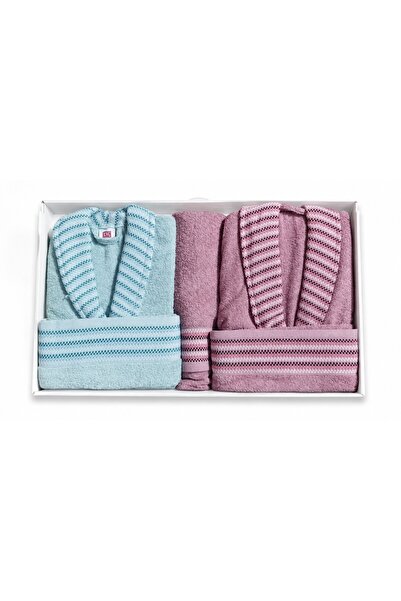 AKILLIELMA -TAC PURE COTTON ALVİN GÜL KURUSU CAM GÖBEĞİ AİLE SETİ BORNOZ TAKIMI