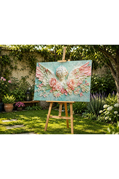 My canvas Melek Kanatlı Kabartma Çiçek Desenli Kanvas Tablo Mint Yeşili Lüks ...