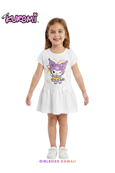 Girlboss Kawaii Kuromi krem elbise , fiyonk detaylı