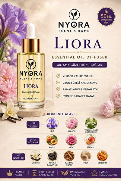 NYORA 50 Ml Damlalıklı Liora Difizör ve Buhurdanlık Ortam Kokusu Aroma Terapi...