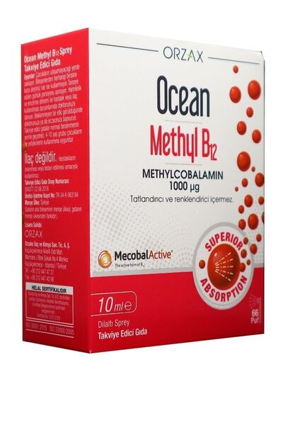 Orzax Ocean Methyl B12 1000 Mg 10 Ml Dilaltı Sprey / 66 Doz