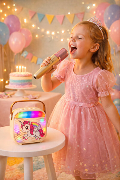 PinkBlue Set Karaoke Unicorn cu Microfon Wireless si Boxa Bluetooth, Efecte V...