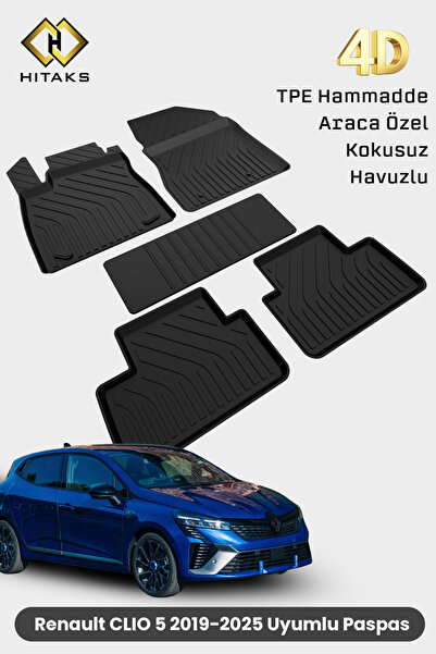 Hitaks Renault Clio 5 Araca Özel 4D Havuzlu Paspas 2019 2020 2021 2022 2023 2...