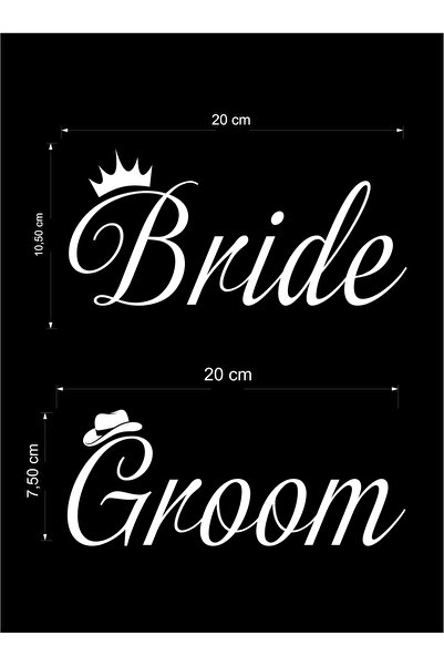 Parti Tasarla Bride & Groom Yazısı Sticker – Araba Camı İçin Süsleme Etiketi ...