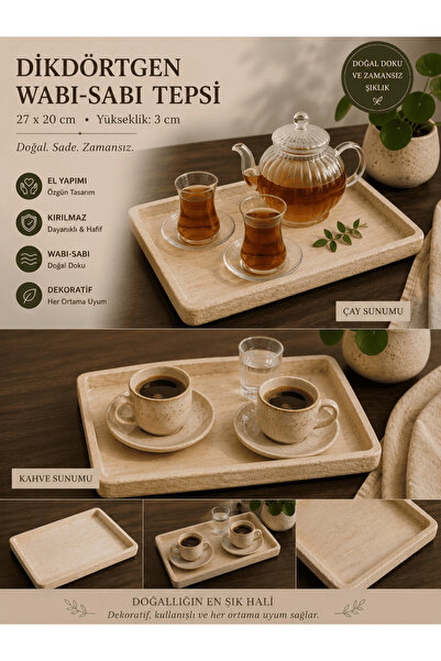 Art By Aslı Organic Textured Wabi-Sabi Tray |   Tea & Coffee Serving Tray 27X...
