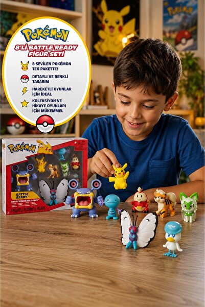 TOYFEST Pokemon 8-Piece Figure Set Battle Ready Pikachu Butterfree Wooper Qua...