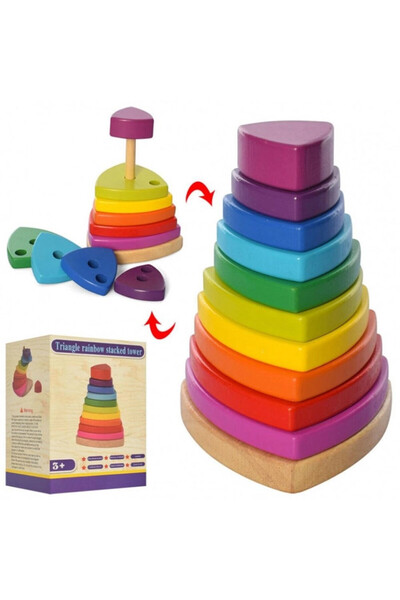 Junios Piramida Montessori de stivuit din lemn, triunghiuri, 11 piese