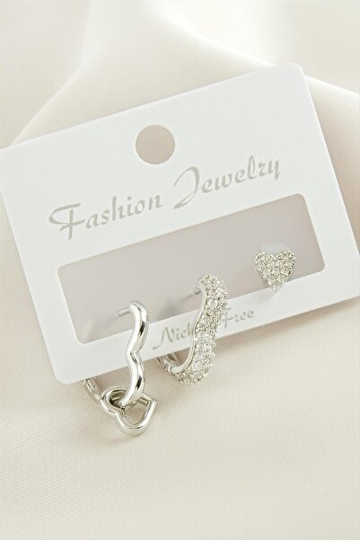 ZERO LAND Ilkeshop 3 Pieces Heart Zircon (03141) Stone Earrings-Yellow