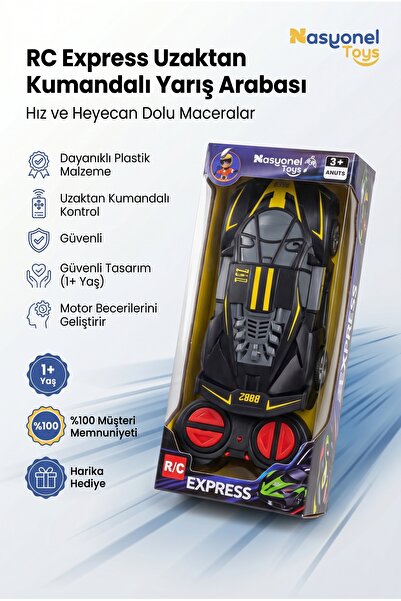 NASYONEL TOYS RC Express Uzaktan Kumandalı Yarış Arabası Siyah Sarı Detaylı Ç...