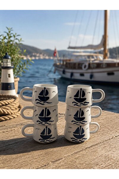 CEYU SERAMİK Set of 6 Sailboat Patterned Mugs – Marin Concept