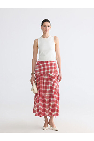 LC Waikiki Plaid Folded Skirt with Elastic Waist