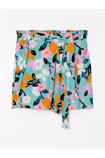 LC Waikiki Patterned Viscose Women's Shorts with Elastic Waist