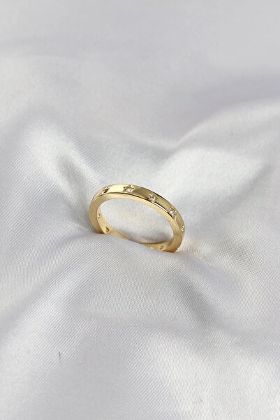 TakÇalıştır Brass Gold Color Star Detailed Wedding Ring Model Women's Ring