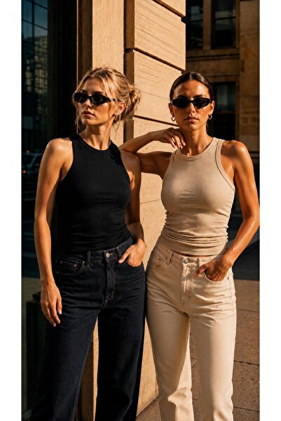 pandy 2-Pack Women's Premium Texture Ribbed Halter Neck Cotton Tank Top