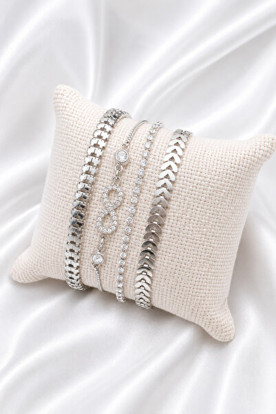 ERH Silver Color Steel Bracelet Single Multiple Combination Chain Detailed Wo...