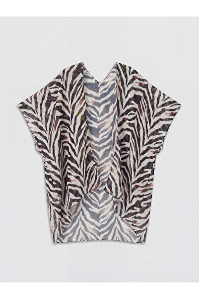 LC Waikiki Lcw Dream Brown Voile Patterned Women's Kimono with Nevavm Difference