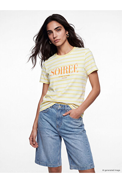LC Waikiki Vizyon New Season Striped 100% Cotton Women's T-Shirt
