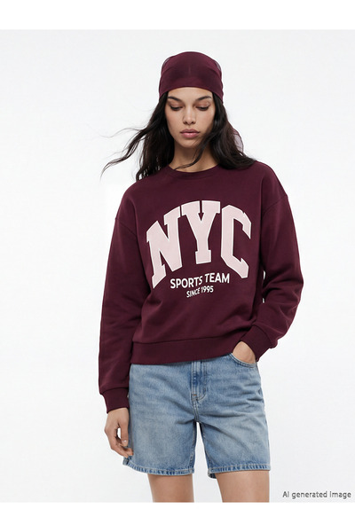 LC Waikiki Ozmarka New Season Nyc Printed Oversize Women's Thick Sweatshirt