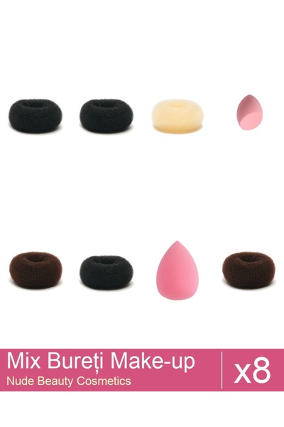 Makeup Set Mix 8 products Sponges: Blonde bun sponge - 9 cm diameter, Brown b...