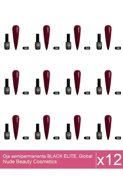 Makeup Set 12x Oja semipermanenta BLACK ELITE, Global Fashion 8 ml,166