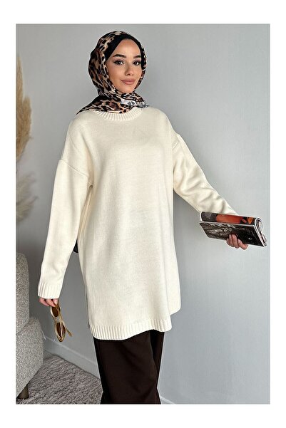 LC Waikiki Nevavm Gülsili Oval Collar Slit Tunic with a Difference in Color, ...