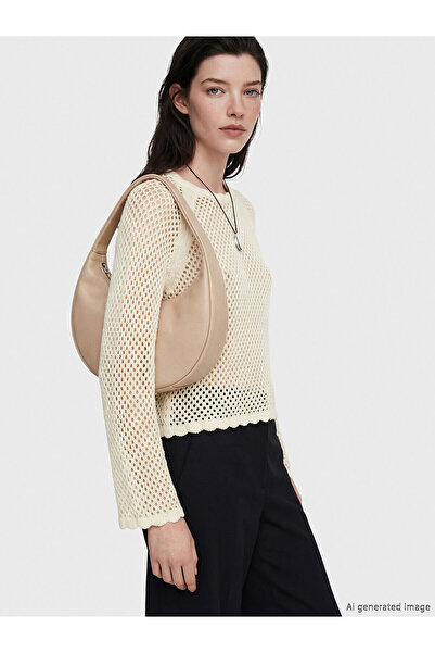 LC Waikiki Nevavm Women's Knitwear Sweater with Oval Collar and Openwork Design