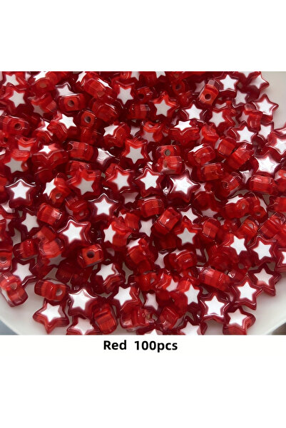 Choice8 Red -100pcs 100pcs 9mm 10 colors Acrylic Star Beads Double Layers Bea...