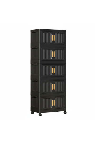 Sinyin 5-Tier Foldable Storage Cabinet with Wheels, Stackable Plastic Organiz...