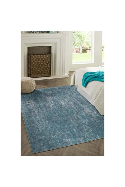 halinet Halı.Net Blue Ethnic Bohemian Washable Non-Slip Living Room Carpet Ar...