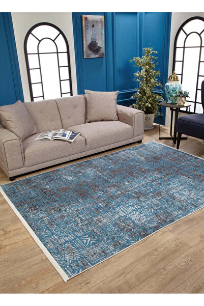halinet Halı.Net Blue Modern Washable Non-Slip Living Room Carpet Haln-Hln1997