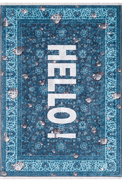 halinet Halı.Net Blue Classic Washable Non-Slip Living Room Carpet Haln-Hln2169