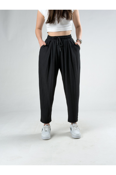 COCOPELLI Pantaloni de jogging plisați pentru femei Bürümcük negri COC3188