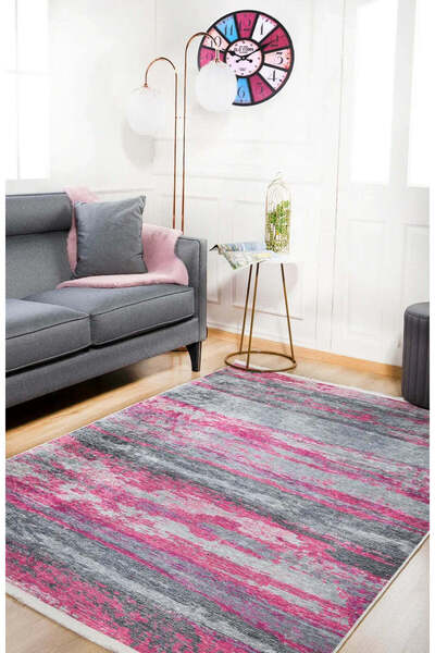 halinet Halı.Net Gray Modern Washable Non-Slip Living Room Carpet Haln-Hln089